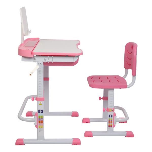 80Cm Hand-Operated Lifting Table Top Can Tilt Children's Study Table And Chair Pink(With Reading Frame   Without Lamp) 