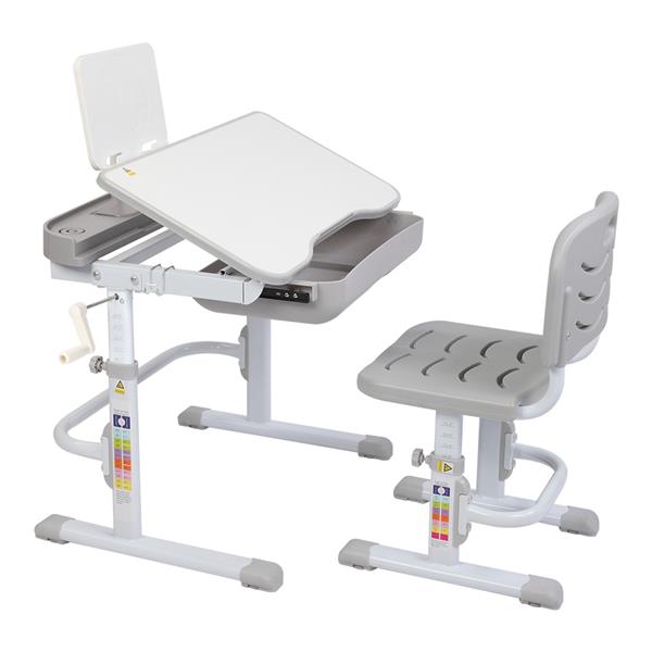 80Cm Hand-Operated Lifting Table Top Can Tilt Children's Study Table And Chair Gray (With Reading Frame   Without Lamp) 