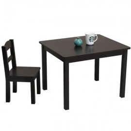 Kids Wood Table & 4 Chairs Set Espresso