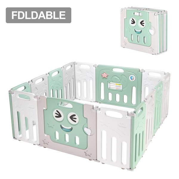 [US-W]Fordable Baby 14 Panel Playpen Activity Safety Play Yard Foldable Portable HDPE Indoor Outdoor Playards Fence 