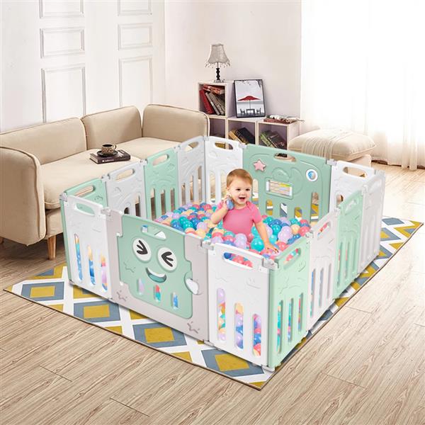 [US-W]Fordable Baby 14 Panel Playpen Activity Safety Play Yard Foldable Portable HDPE Indoor Outdoor Playards Fence 