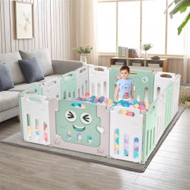 [US-W]Fordable Baby 14 Panel Playpen Activity Safety Play Yard Foldable Portable HDPE Indoor Outdoor Playards Fence
