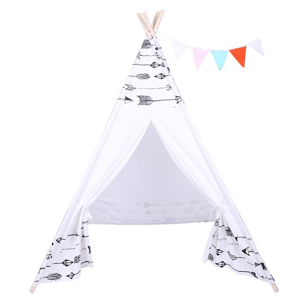 Indian Tent Children Teepee Tent Baby Indoor Dollhouse with Small Coloured Flags roller shade and pocket Arrow Pattern 