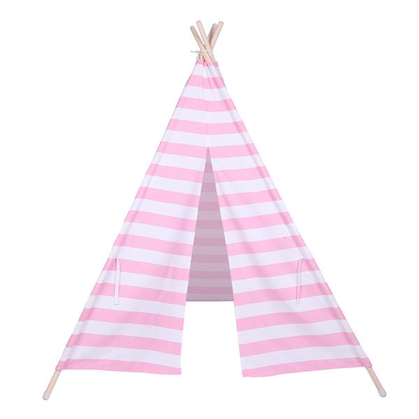 Indian Tent Children Teepee Tent Baby Indoor Dollhouse with Small Coloured Flags roller shade and pocket Pink and White Stripes 
