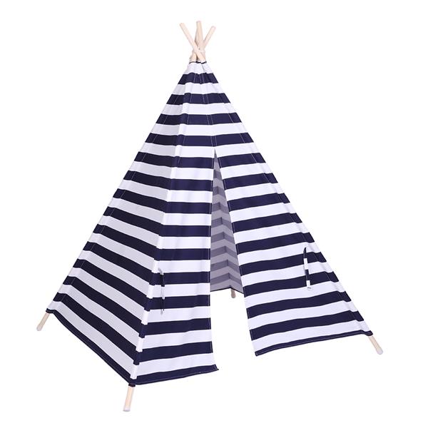 Indian Tent Children Teepee Tent Baby Indoor Dollhouse with Small Coloured Flags roller shade and pocket Blue and White Stripes 
