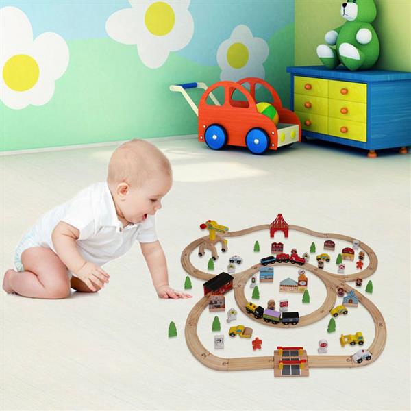 100pcs Wooden Train Set Learning Toy Kids Children Rail Lifter Fun Road Crossing Track Railway Play Multicolor 