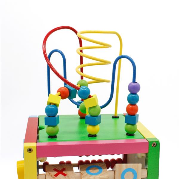 8 x 8 Inch Wooden Learning Bead Maze Cube 5 in 1 Activity Center Educational Toy Multicolor 