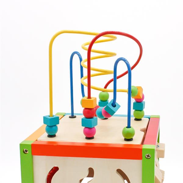 Wooden Learning Bead Maze Cube 5 in 1 Activity Center Educational Toy 