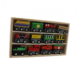 12 Piece Wooden Toy Train Cars Set Compatible with Other Tracks