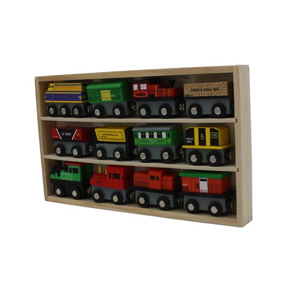 12 Piece Wooden Toy Train Cars Set Compatible with Other Tracks 