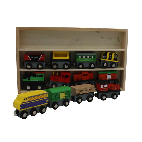 12 Piece Wooden Toy Train Cars Set Compatible with Other Tracks 