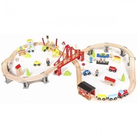 70pcs Wooden Train Set Learning Toy Kids Children Fun Road Crossing Track Railway Play Multicolor