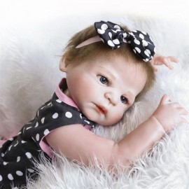 [US-W]23" Beautiful Full Simulation Silicone Baby Girl Reborn Baby Doll in Dots Pattern Dress
