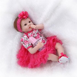 [US-W]22" Mini Cute Simulation Baby Toy in Floral Lace Dress Red