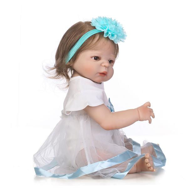 [US-W]NPK 22" Silicone Lovely Baby Girl Doll with White & Blue Veil 