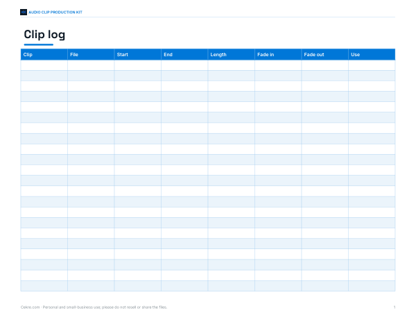 Preview of Printable Audio Clip Timestamp Log