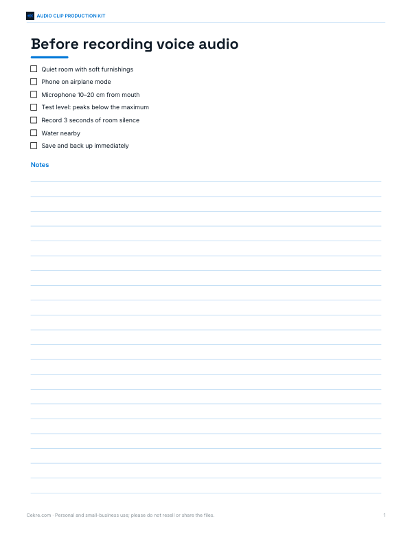 Preview of Printable Recording Checklist
